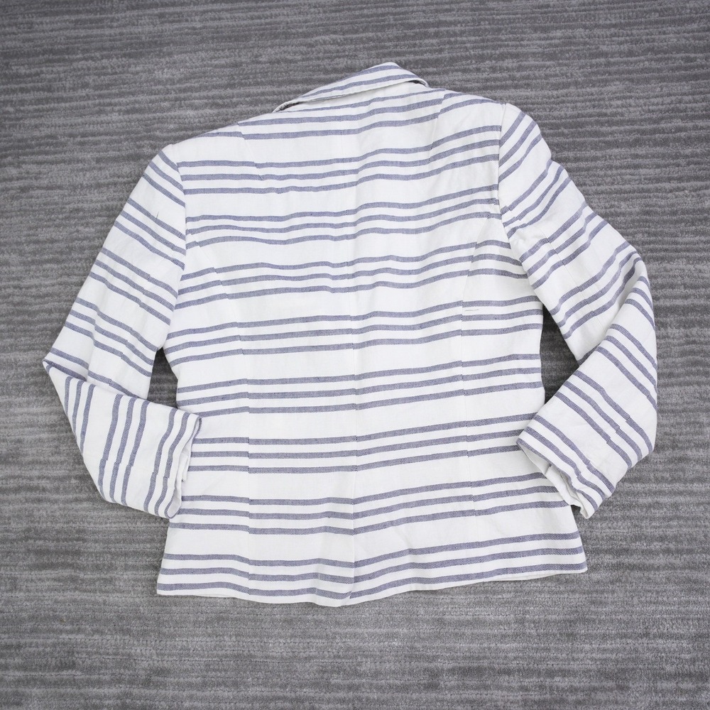 Banana Republic Striped Linen Cotton Blazer Blue White Nautical Jacket Womens 4P - Picture 3 of 11